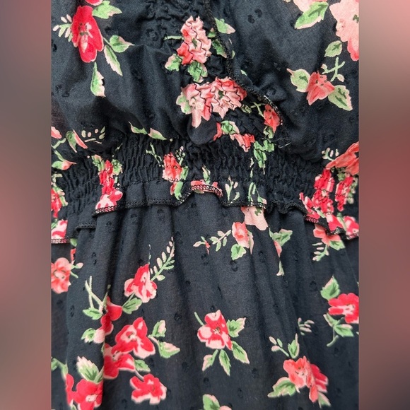 Y2K Babydoll Top Swiss Dot Faux Wrap Smocked Waist/Neckline/Cuffs Cottagecore - Picture 5 of 10